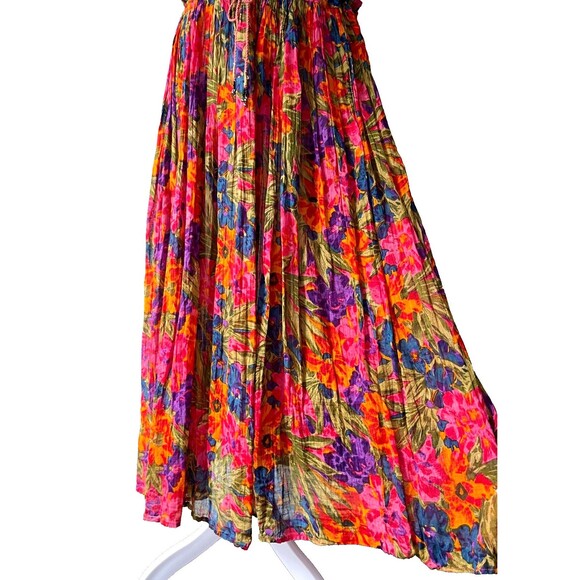 Vintage 80s Short Circuit Floral Maxi Skirt One Size Cotton Boho Hippie Tropical - Picture 3 of 13